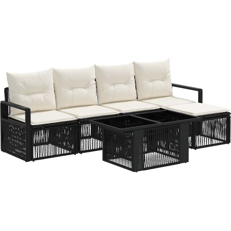 Conjunto de sofás de jardín 6 uds. Negro y Blanco Crema vidaXL (1/5)