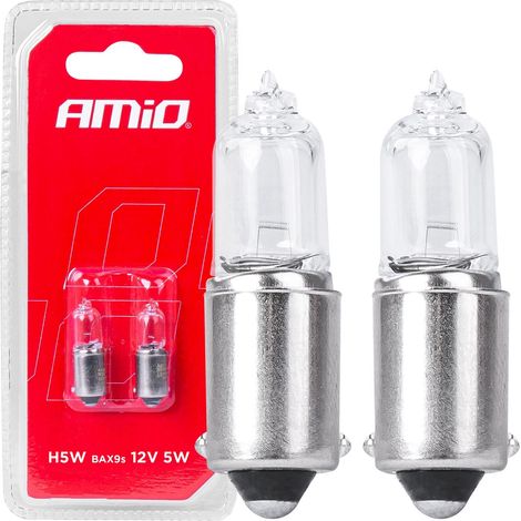 Ampoules halogènes H5W 12V 5W BAX9S blanches, lot de 2, blister amio-03354