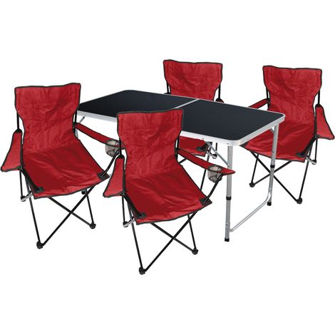 5-tlg Campingtisch + 4x Anlerstuhl Rot-MMC330872B+4xMPO2455 (1/5)
