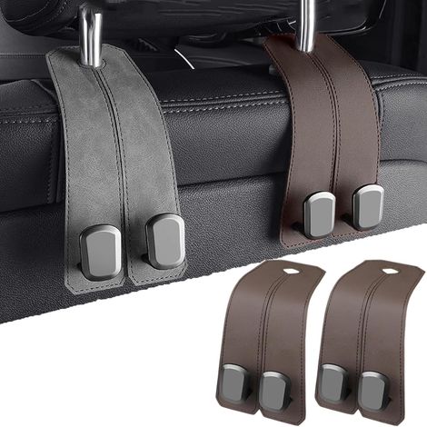 Ganci in pelle per schienali dei sedili auto, supporto universale per borse da poggiatesta auto (marrone) - Set da 2 (1/5)