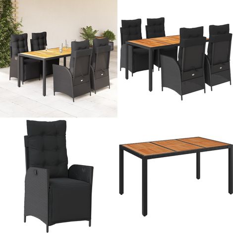 5-tlg. Garten-Essgruppe mit Kissen Schwarz Poly Rattan - Gartentisch - Gartensessel (1/5)