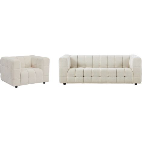 Canapé 3 places et fauteuil en tissu bouclette blanc ivoire LERICI de Pascal Morabito (1/5)