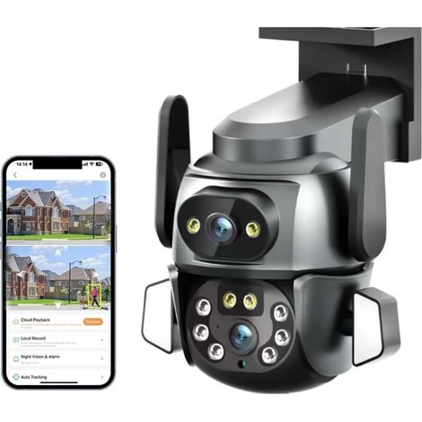 Caméra de sécurité à Domicile Caméra 4K 8MP PTZ, Double écran, binoculaire 8MM, Suivi Automatique du Corps AI, vidéosurveillance Intelligente, Surveillance étanche IP66(8MP Camera 64GB) (1/5)