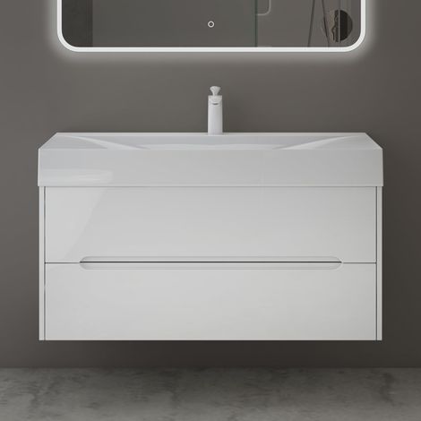 Mai & Mai Badezimmermöbel Waschbeckenunterschrank mit Softclose Schubladen inkl. Mineralguss Waschbecken 100cm in Weiß Badmöbel-Set Yoga (1/5)