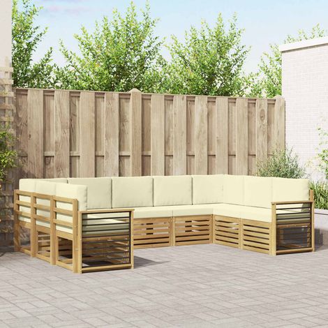 vidaXL Ensemble de canapé d'angle 9 pcs Blanc et crème Polyester (1/5)