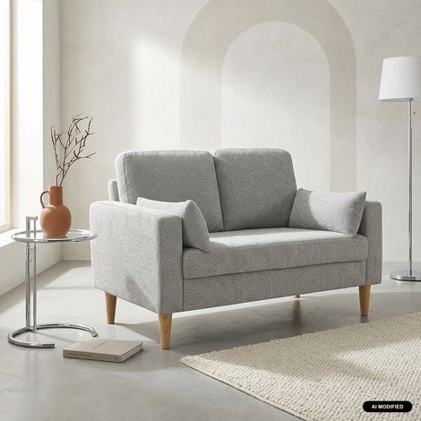 Canapé bois d'hévéa et tissu chenille 2 places - Bjorn Chenille Gris clair (1/5)