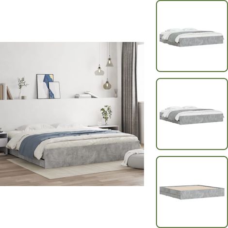 The Living Store Cadre de lit avec tiroirs sans matelas gris béton 160x200 cm - Cadre De Lit - Lit Double - Lit Avec Tiroir - Meuble De Chambre - Mobilier Design (1/5)