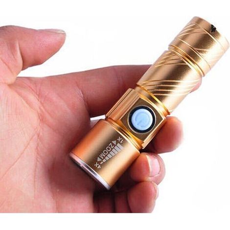Mini torche USB en alliage d'aluminium (or), torche LED à lumière forte, rechargeable (1/4)