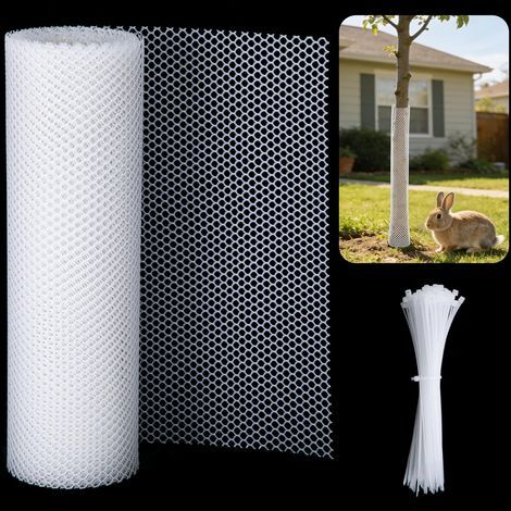 Protection de tronc d'arbre en maille de 6 m – Protection contre l'écorce d'arbre – Filet de protection flexible avec 100 attaches pour protéger les arbres contre les tondeuses à chevreuil (1/5)