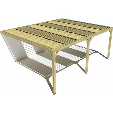 Pergola bois • 6m x 5m • adossée • sens profondeur • lames orientables bioclimatiques incluses • livraison comprise (1/3)