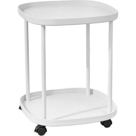 Étagère de Chevet Roulante Blanche à Deux Niveaux pour Salon et Chambre, Table de Nuit Amovible avec Rangement (1/5)
