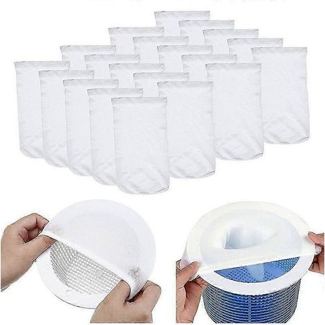 Lot de 20 housses de protection pour filtres de skimmer de piscine, assurant une protection optimale du filtre. (1/5)