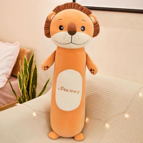 Oreiller en peluche de 55 cm de long pour bébé, motif lion mignon, idéal comme cadeau pour les enfants. (1/4)