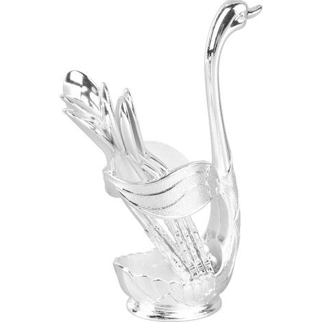Porte-cuillère à café en forme de cygne élégant, support pour agitateurs en argent poli miroir, idéal pour café, bureau ou fête. (1/5)