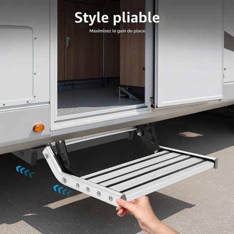 Marchepieds pour Camping-Car Antidérapante Aluminium Marche Pied Camping Car Jusqu'à 150KG Marche Pied Caravane avec Bande Lumineuse à LED Marchepied Pliable (1/5)