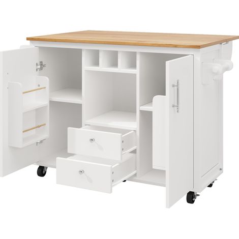 Isla de cocina blanca con encimera abatible 137,9 x 73 x 92,2 cm MDF y metal