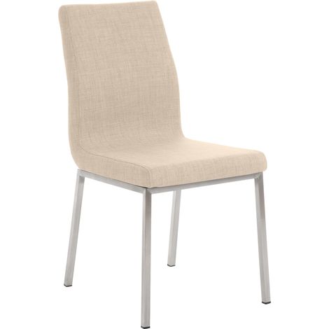Silla de comedor x1 estilo minimalista tela crema y acero inoxidable 100007617 (1/5)