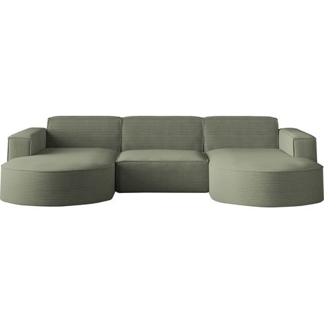 Ecksofa Designer MODENA U STUDIO stoff Dicker cord Poso Hellgrün (1/4)