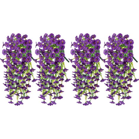 Set of 4 Indoor & Outdoor Summer Decorations, Hanging Trumpet Vine for Outdoor Garden, Purple