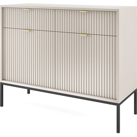Commode 104 cm, 2 tiroirs, 2 portes, Cachemire / Noir, poignées dorées, 104 x 39 x 83 cm (1/5)
