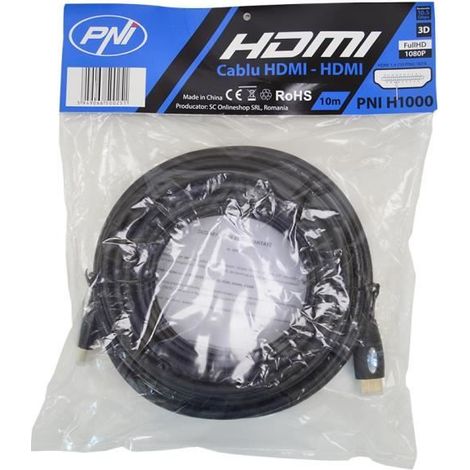 Câble HDMI PNI H1000 haute vitesse 1.4V, enfichable, Ethernet, plaqué or, 10m