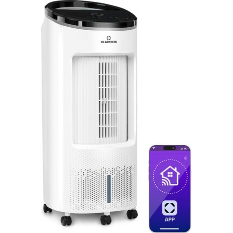 Klarstein Rafraichisseur d'Air Mobile, Refroidisseur d'Air par Evaporation 4-en-1, Mode Nuit Silencieux, Humidificateur, Ventilateur, Application Intelligente, 65W, Débit d'Air 330m³/h, Blanc