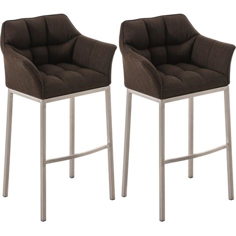 Set da 2 sgabelli da bar Damaso in tessuto con base a quattro gambe marrone acciaio inossidabile