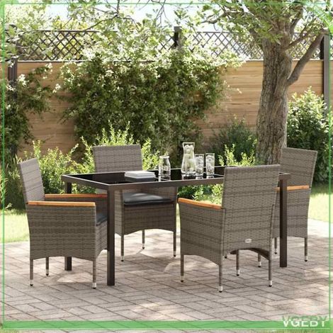Ensemble de salle à manger pour jardin - FAFEICY - 3379851 - Gris polyrotin - Table verre trempé 200x80 cm - 8 chaises & coussins (1/5)