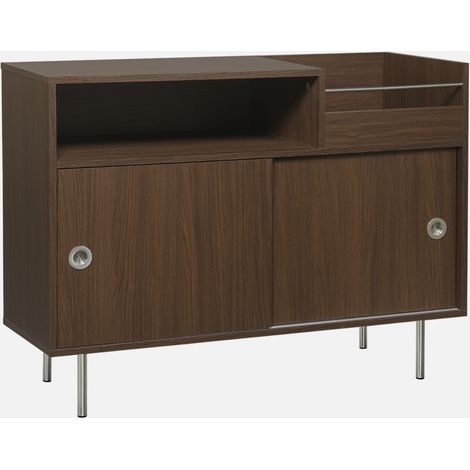 Mueble de vinilo vintage con decoración de madera y acero inoxidable, 100 cm