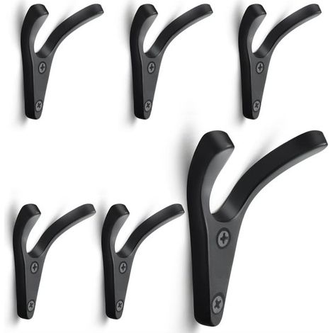 6 ganchos dobles de pared – Minimalista, aleación de zinc, perchero, pasillo, dormitorio, baño, negro mate (1/5)
