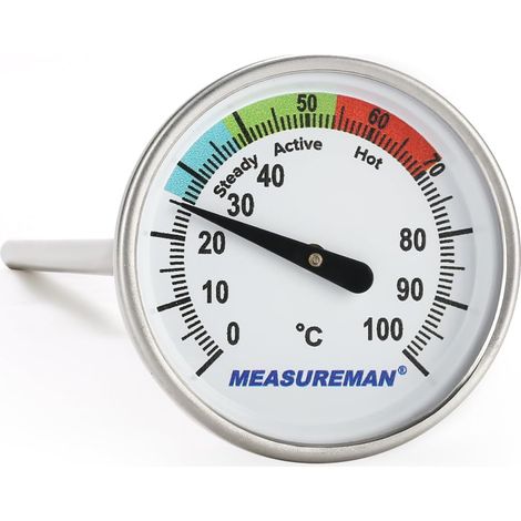 Thermomètre compost inox tige 40cm cadran couleur précis jardin maison Cadran coloré lecture compost instantanée. Sonde longue cœur tas compost, inox anti-humidité résistant extérieur. (1/5)