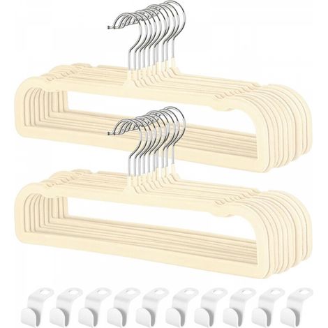 Cintres, cintres en velours, 20 pièces, gain de place, cintres pour jeans, blanc (1/4)