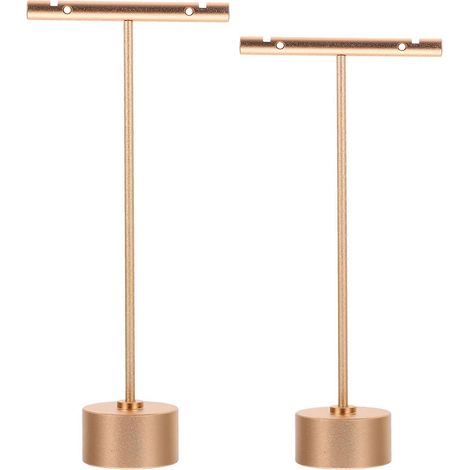 Présentoir à boucles d'oreilles en métal en forme de T (lot de 2) - Présentoir à bijoux-13.50X6.00X2.90CM-Golden (1/3)