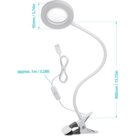 Tischleuchte mit USB-Direktladefunktion zum Aufstecken, freihändige Schreibtischlampe mit Vergrößerungsglas für Naharbeiten, helle LEDs mit Vergrößerungsglas, geeignet für Lesearbeiten und Bastelarbei