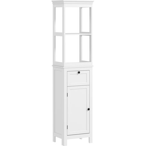 Meuble colonne salle de bain style classique chic porte 3 étagères tiroir blanc (1/5)