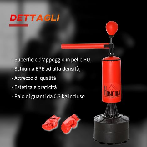 Support sac frappe autoportant 3 en 1 – Hauteur 155-205 cm – Bras flexible rotatif, balle vitesse – Base lestable – Rouge (1/4)