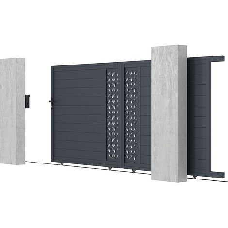 Cancello elettrico scorrevole L416 x H180 cm in Alluminio semi traforato con motivi Antracite - GREGOR