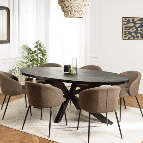 BASILE - Table à manger 220x110cm effet pierre motifs dorés (1/5)