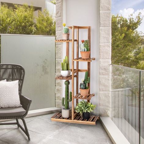 5-Tier Pine Wood Plant Stand, 103 cm, Wall-Mount (1/5)