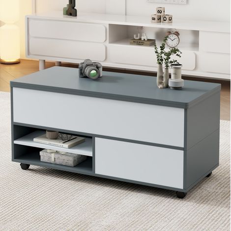 Mesa de centro elevable 100 x 98 x 65 cm con almacenaje y ruedas gris y blanco HAVRYA (1/5)