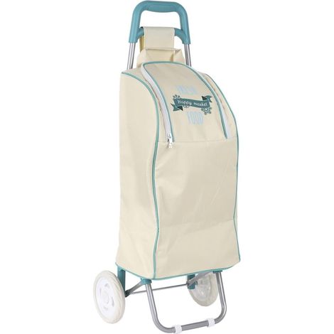Chariot Shopping Isotherme en Tissu Blanc Ciel avec Compartiment Isotherme