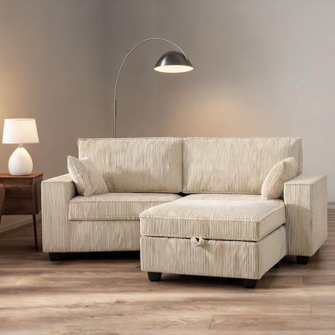 Canapé beige en cord Polyester 216 x 151 x 94 cm (1/5)