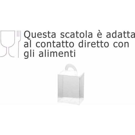 Scatole rettangolari trasparenti con manico in PET - uso alimentare, set da 30 pezzi, cm7x4,8x9,5H (con manici12,5)