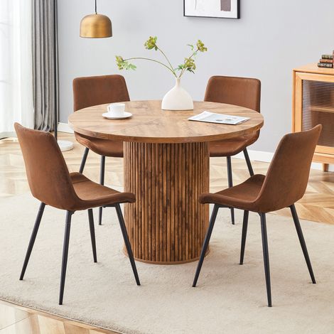Juego de comedor 4 plazas en MDF efecto madera marrón y negro, mesa redonda moderna, montaje fácil (1/5)