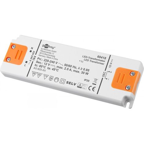 Transformateur LED Goobay 12 V 30 W compact sécurisé