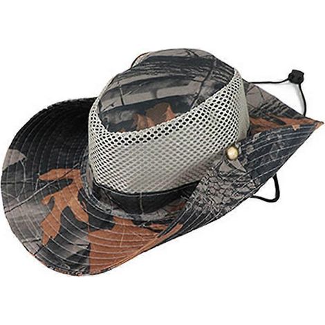 Chapeau de pêche respirant en maille à motif de feuilles camouflage 2024, gris