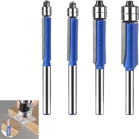 Juego de 4 fresas rectas profesionales para fresado al ras, con vástago de 6 mm, para muebles, mesas y acabado de superficies (82,2 × 12,7 mm) (1/5)