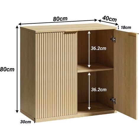 Armoire de rangement design à façade cannelée, poignée en métal, buffet polyvalent pour salon et chambre, décoration en bois naturel clair, chêne, 60x30x70 cm (1/4)