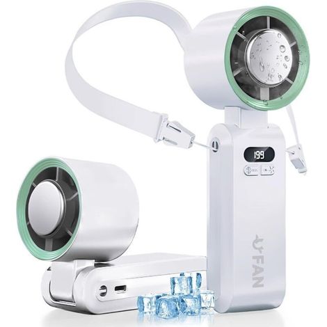 Mini Ventilateur Portable,Ventilateur a Main Avec écran LED,Fonction de refroidissement,1-199 vitesses 5000mAh Batterie Turbo Ventilateur de Cou Pour Les Voyages,Le Plein Air, Le Camping,Hogar (1/4)