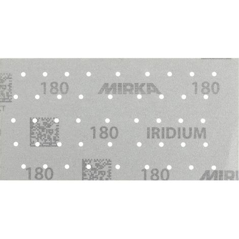 Mirka Iridium Premium carta abrasiva 93x180mm a strappo 45 fori, grana 180, 50 pz / Per la levigatura di vernice, stucco, fondo, legno, acciaio, materiali minerali, plastica